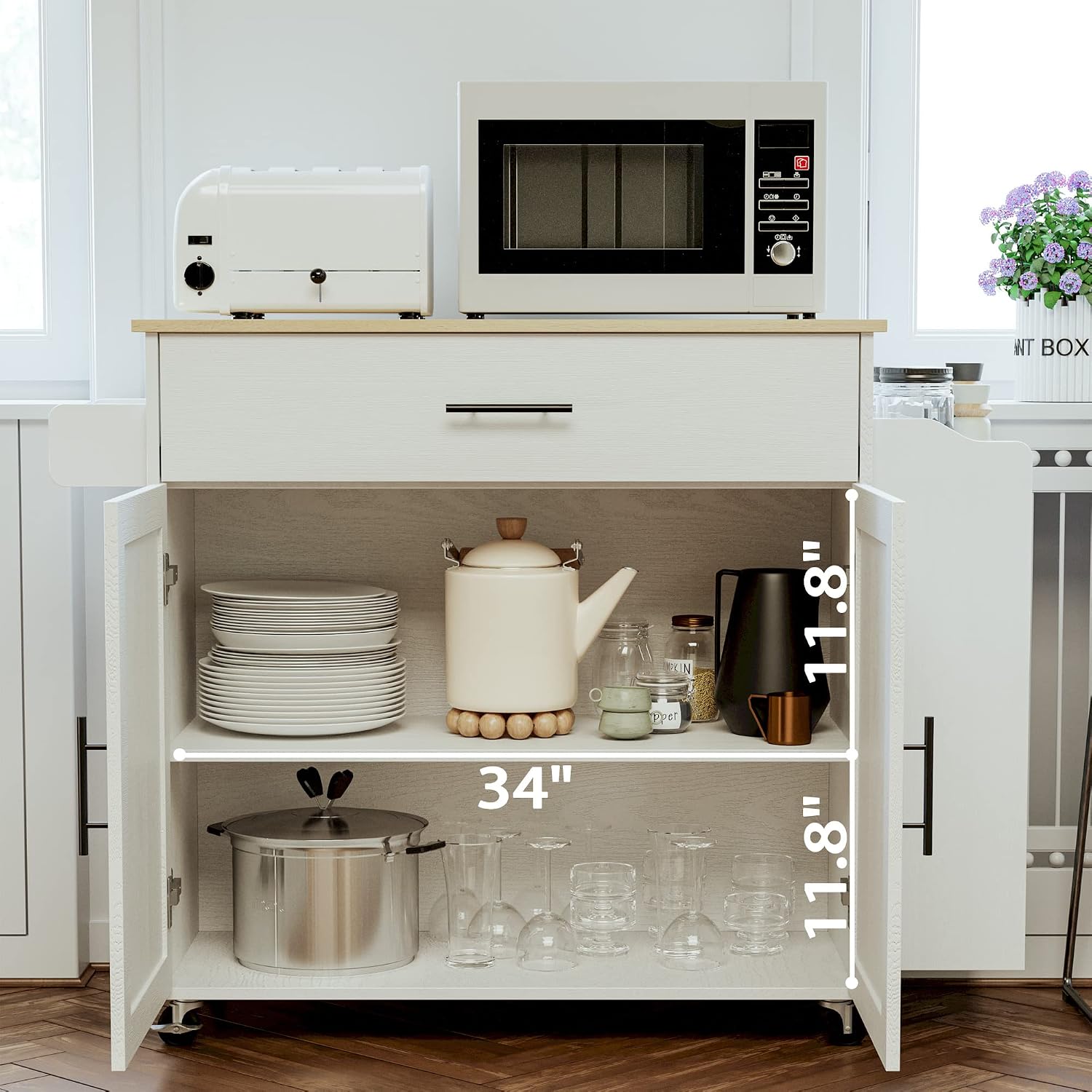 Rolling White Kitchen Island Cart