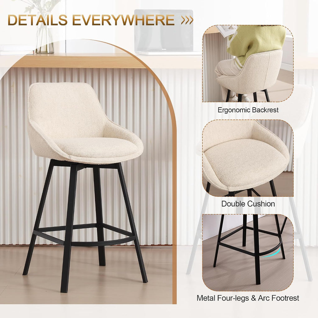 Beige Linen Swivel Bar Stools Set