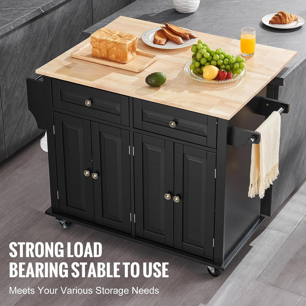 Black Wood Top Kitchen Island Cart