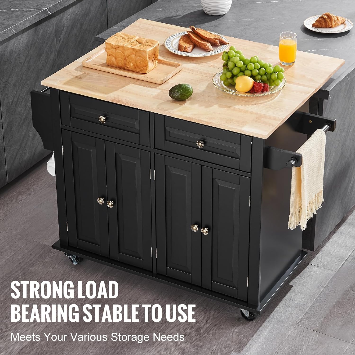 Black Wood Top Kitchen Island Cart