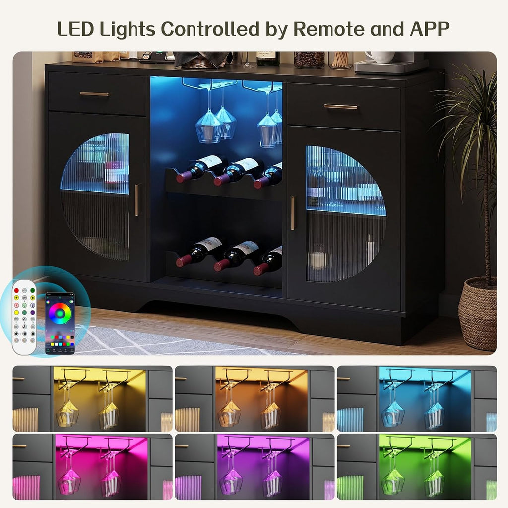 Black LED Power Wine Bar Cabinet