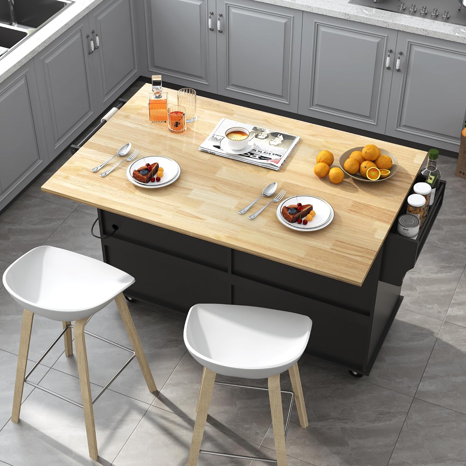 Black Rolling Kitchen Island Cart