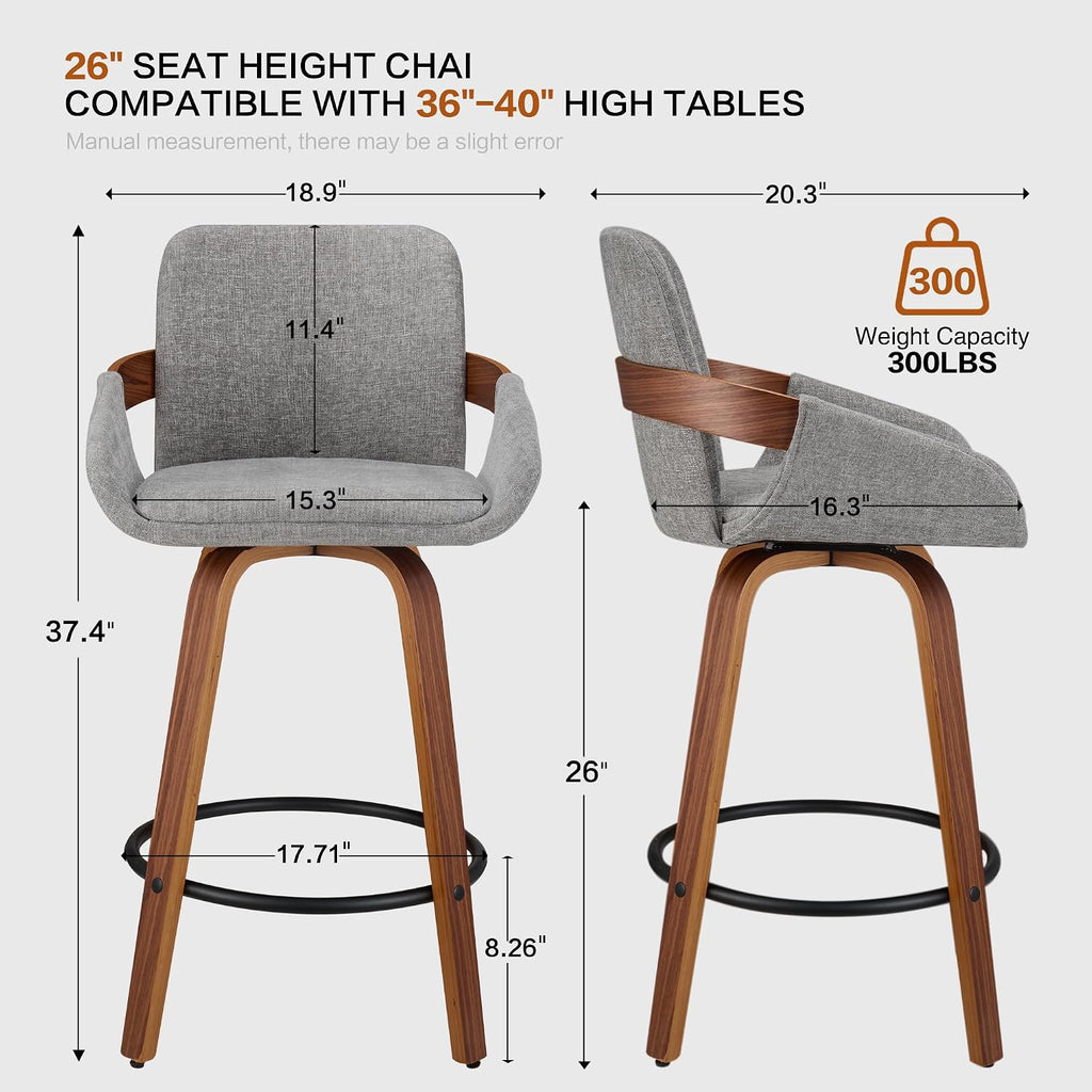 Light Grey Walnut Swivel Bar Stools Set