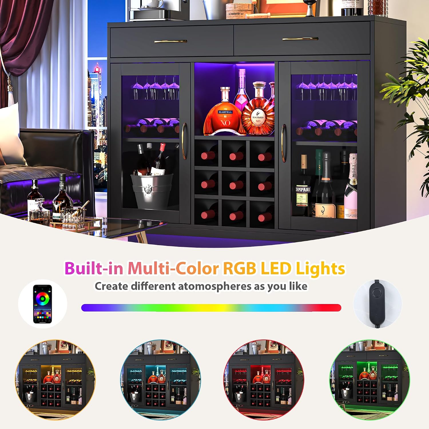 Black LED Wine Bar Cabinet