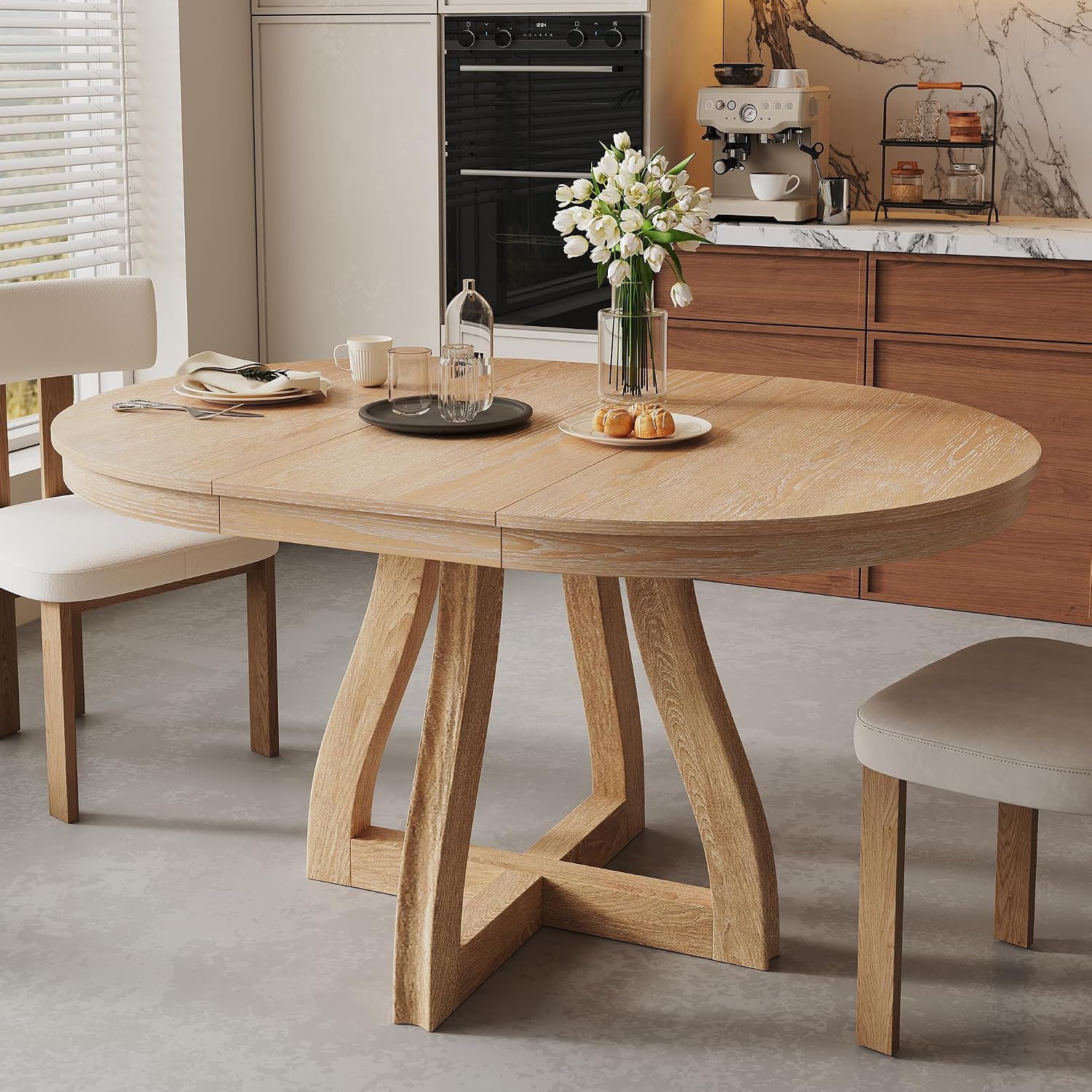 Merax Natural Wash Extendable Round Dining Table