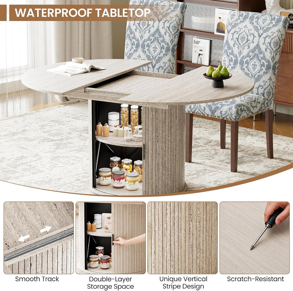 White Blue Floral Extendable Dining Set