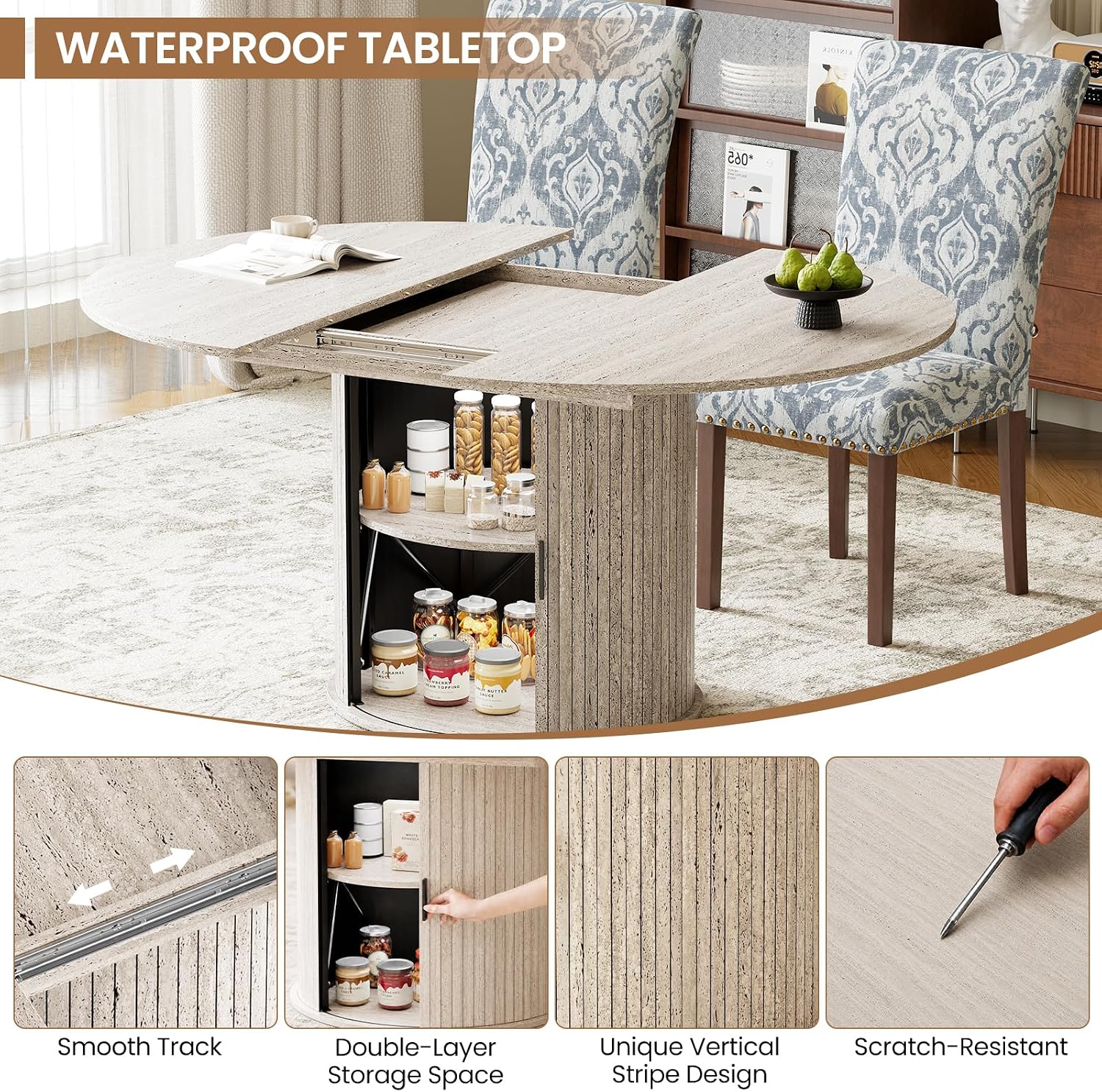 White Blue Floral Extendable Dining Set