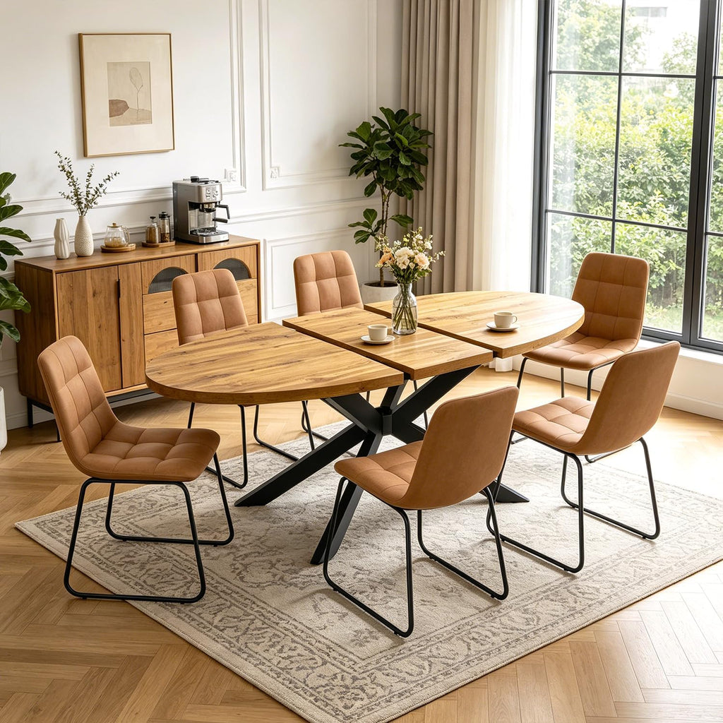 Walnut Extendable Oval 7 Piece Dining Set
