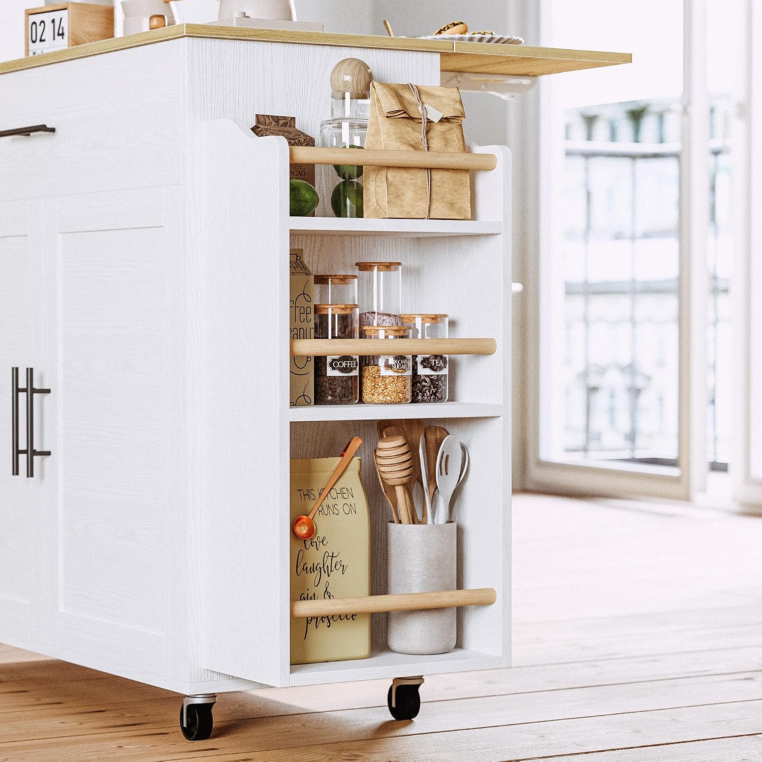 Rolling White Kitchen Island Cart