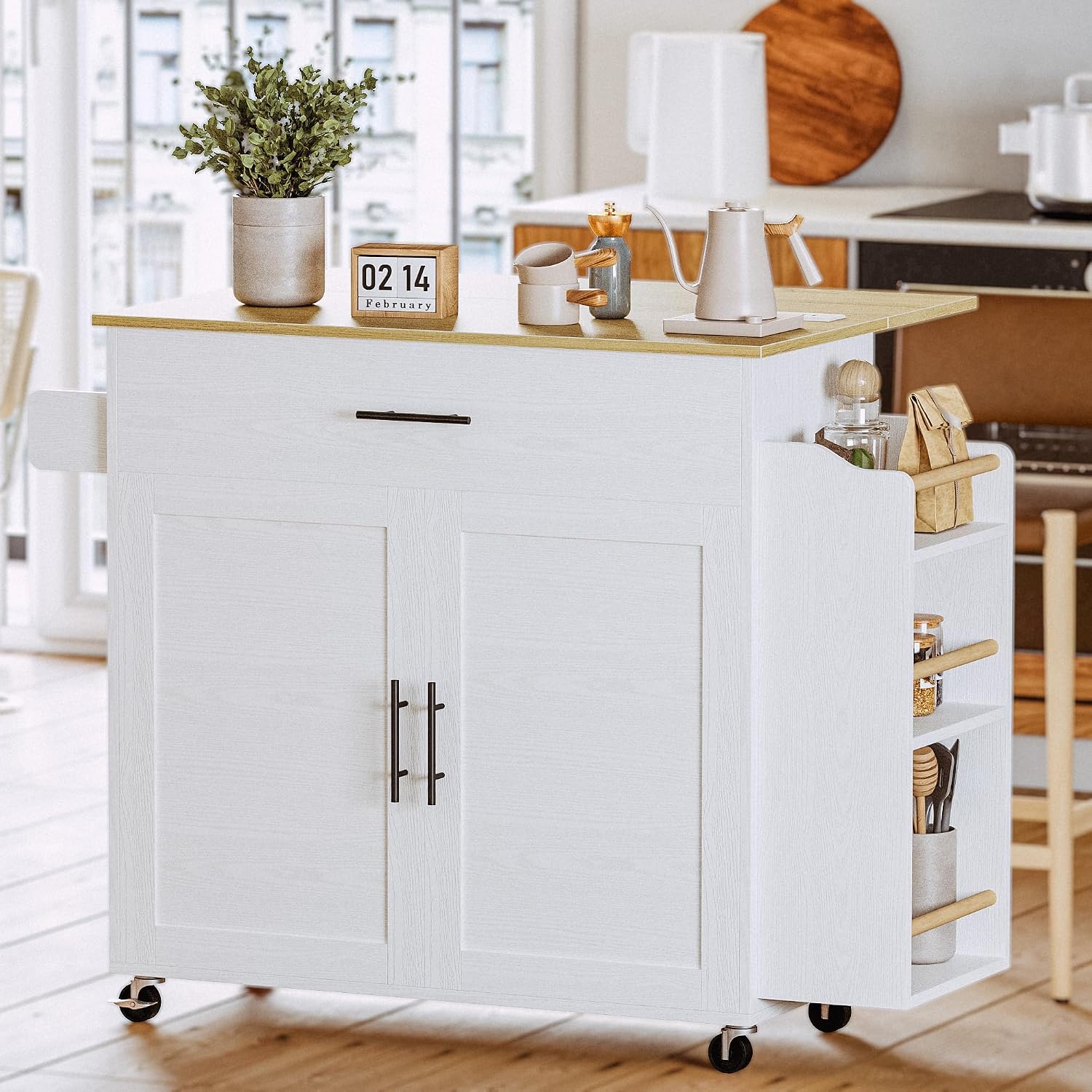 Rolling White Kitchen Island Cart