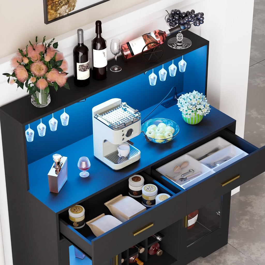 Black LED Power Wine Bar Cabinet
