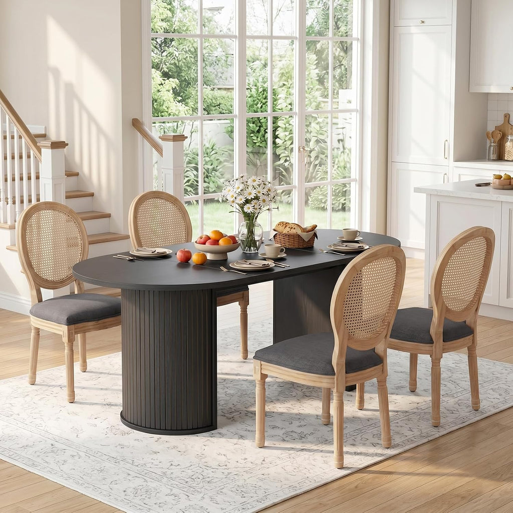 5 Piece Farmhouse Rattan Oval Dining Set