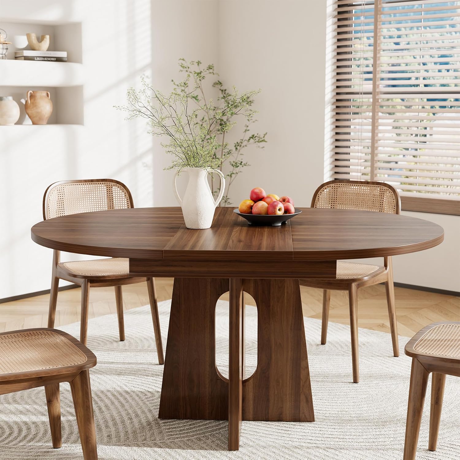 Dark Walnut Extendable Pedestal Dining Table