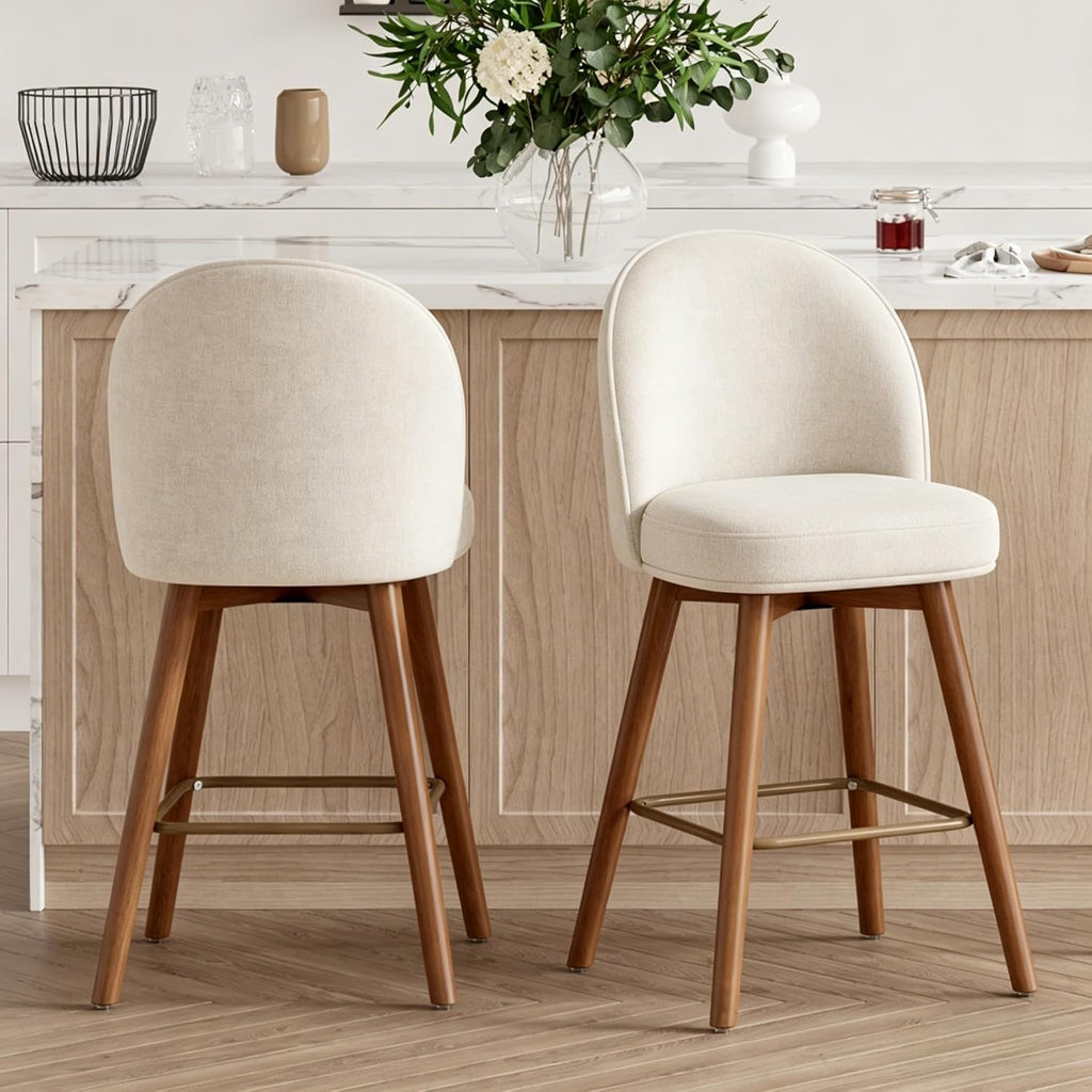 Cream Wood Swivel Bar Stools Set
