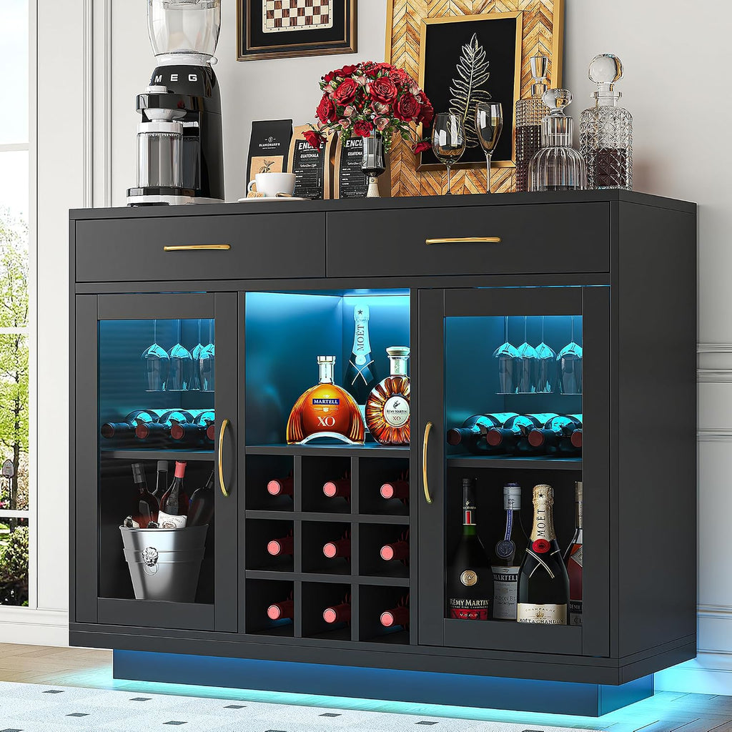 Black LED Wine Bar Cabinet