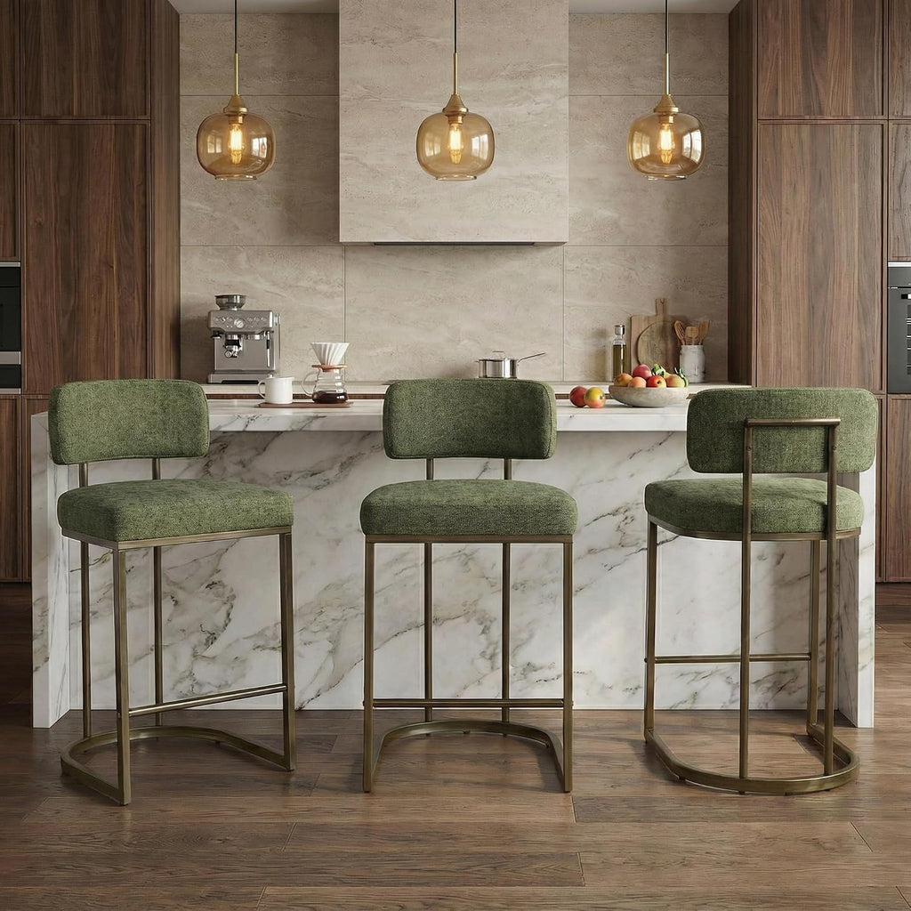 Green Gold Counter Height Bar Stools Set