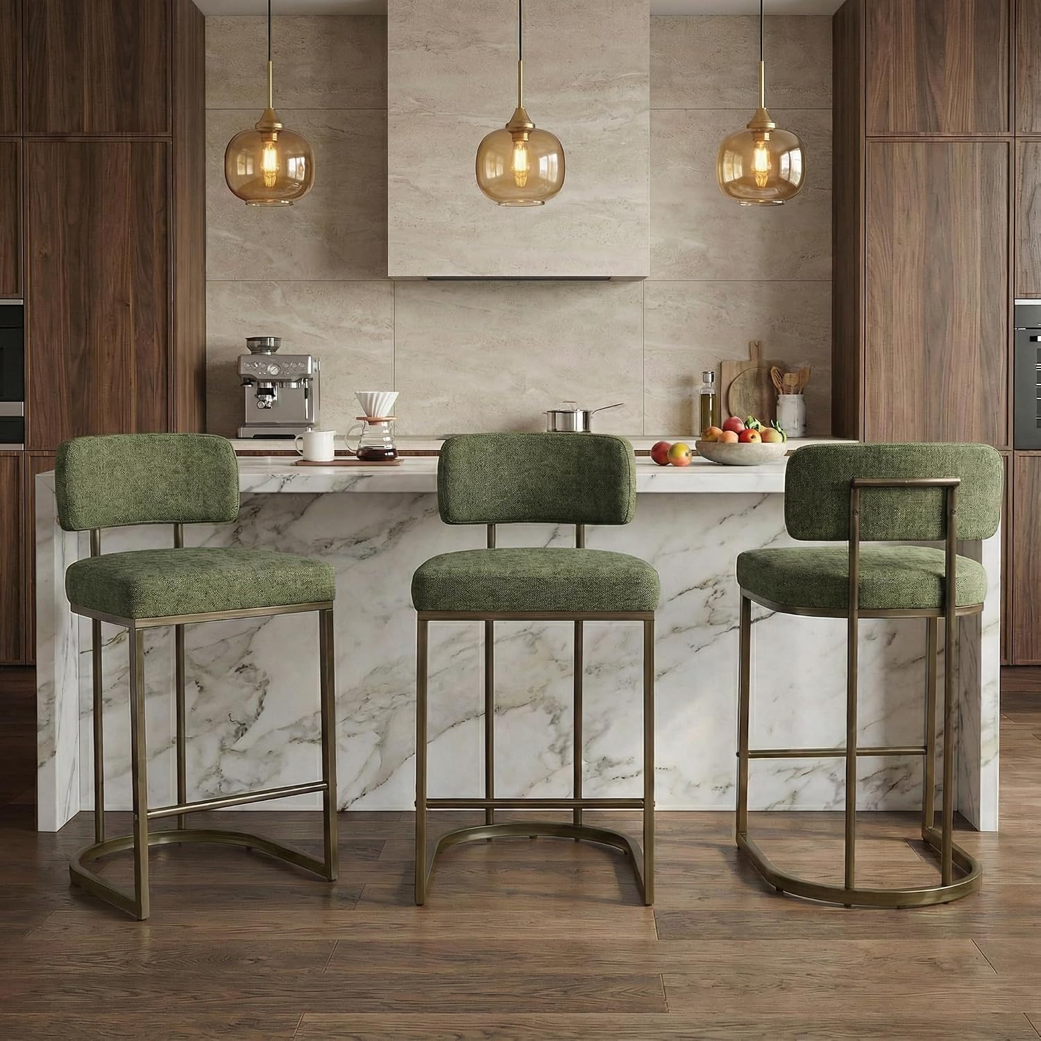 Green Gold Counter Height Bar Stools Set