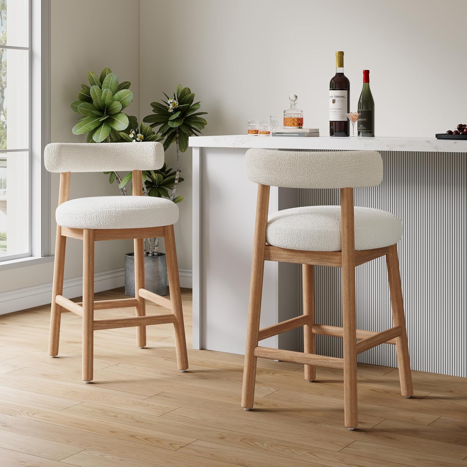 Home Milky White Wood Bar Stools Set