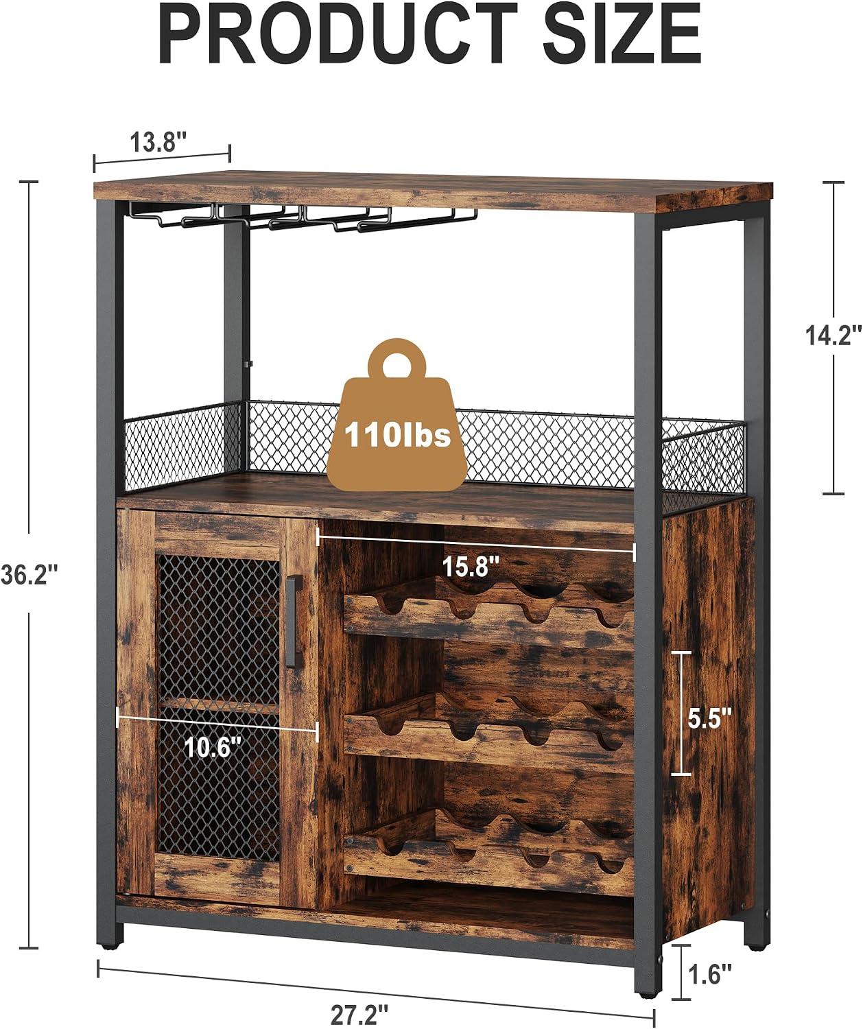 Rustic Brown LED Wine Bar Cabinet