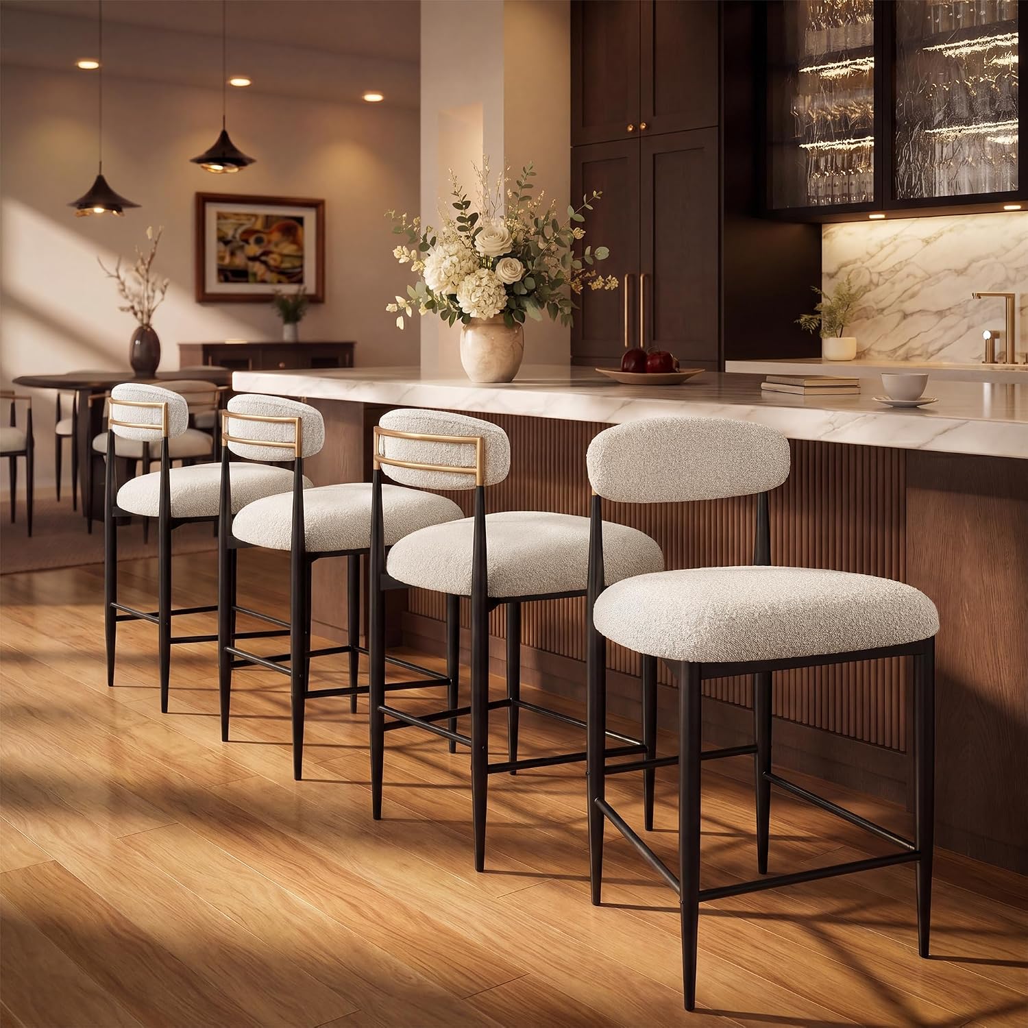 Morden Fort Boucle Black Metal Bar Stools Set