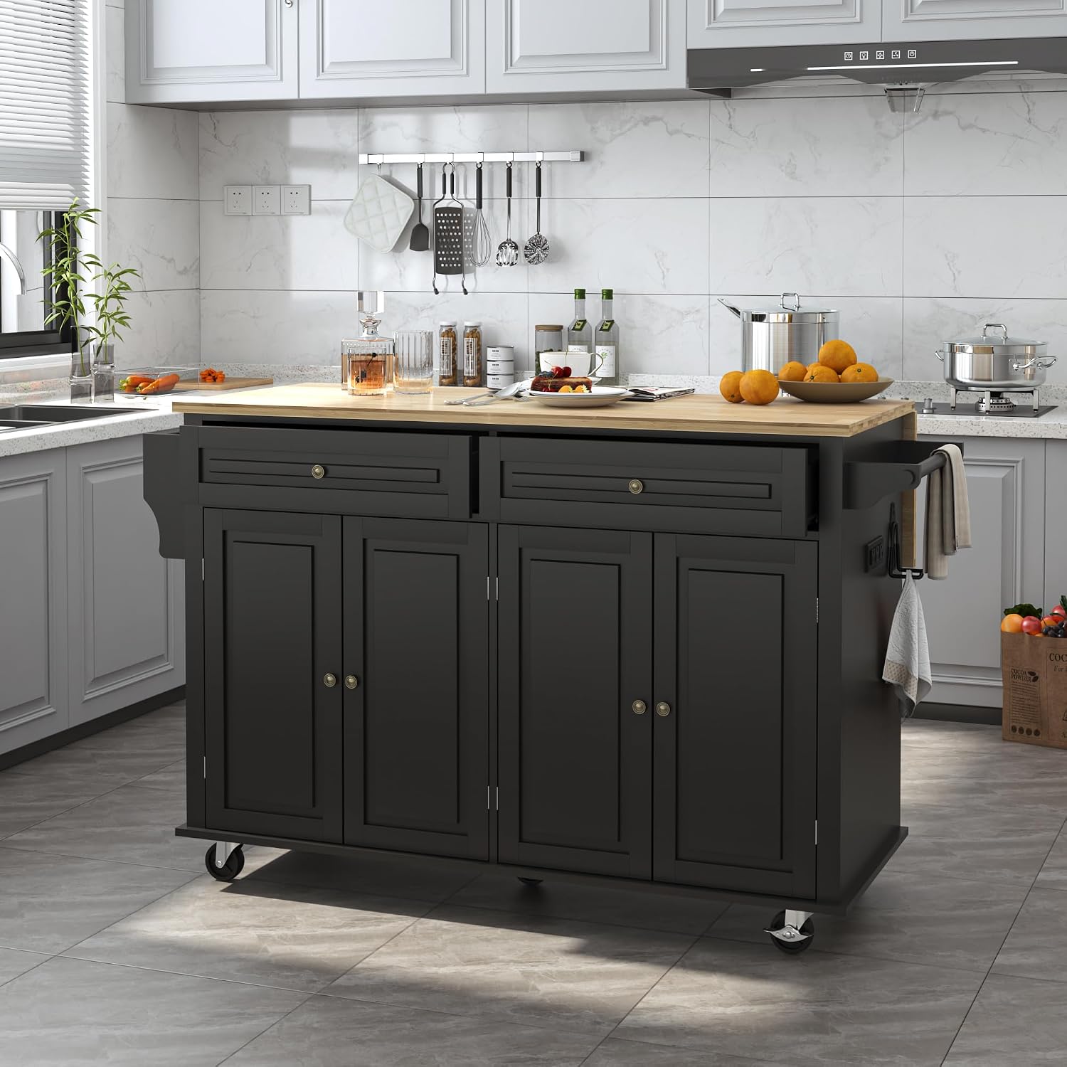Black Rolling Kitchen Island Cart