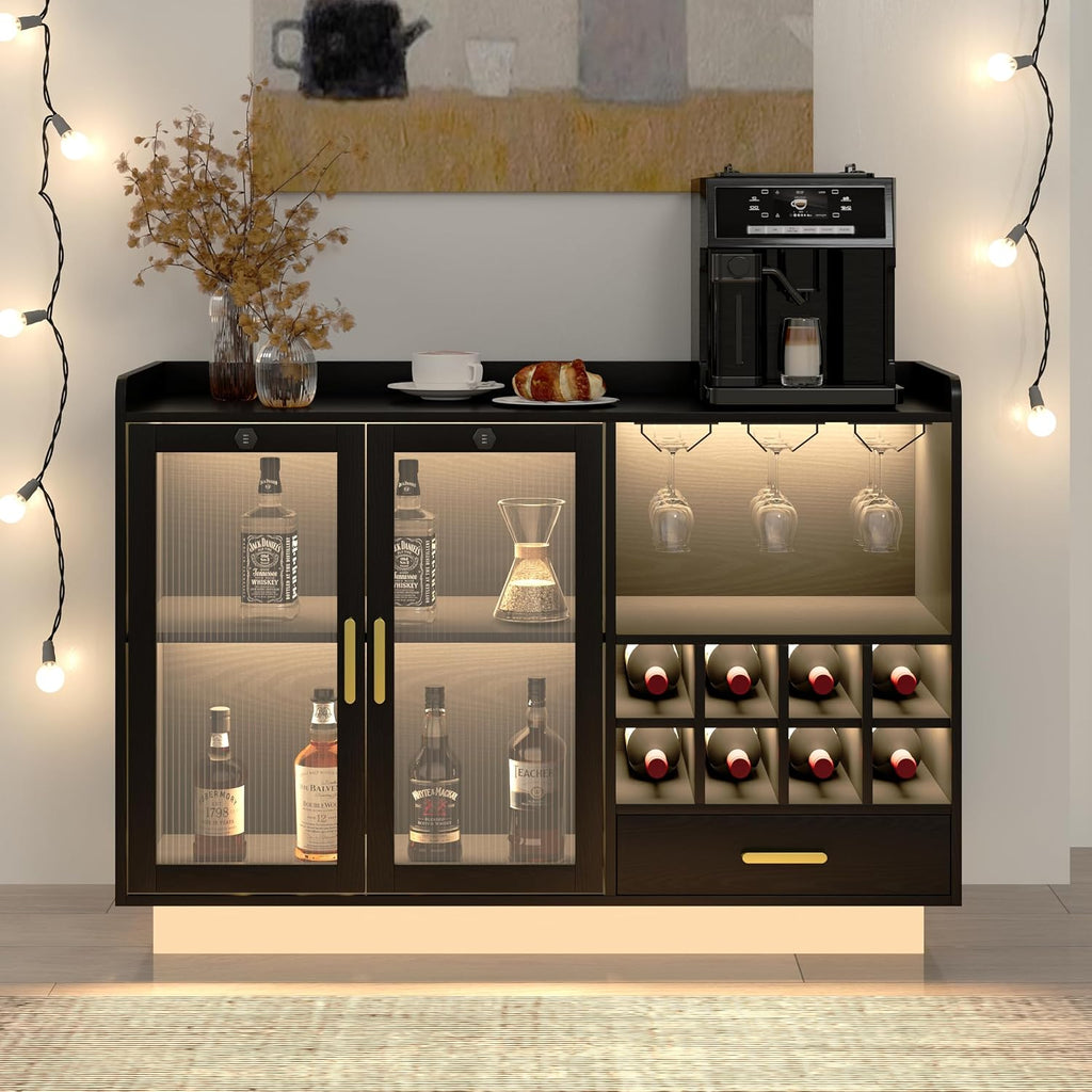 Black LED Power Wine Bar Cabinet