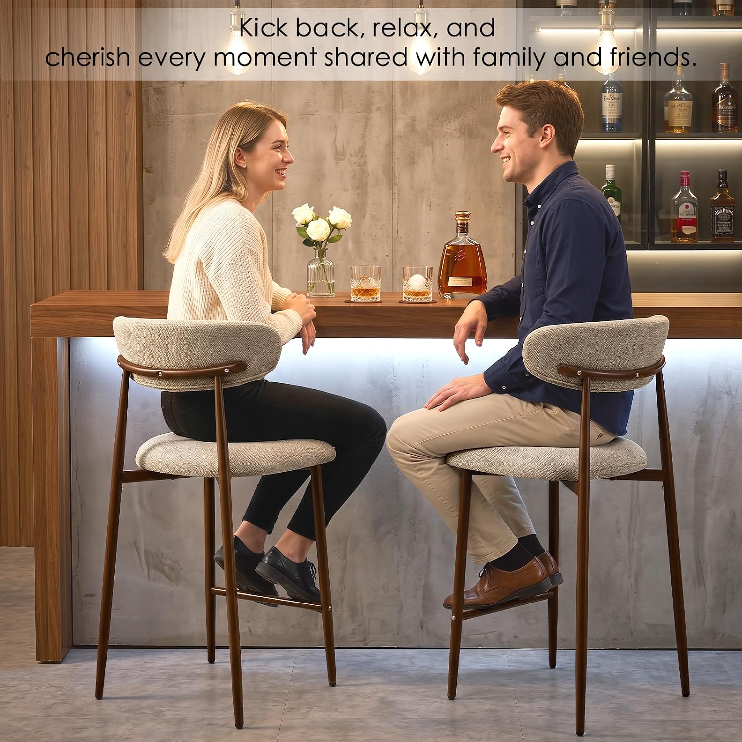 Camel Wood Grain Counter Bar Stools Set