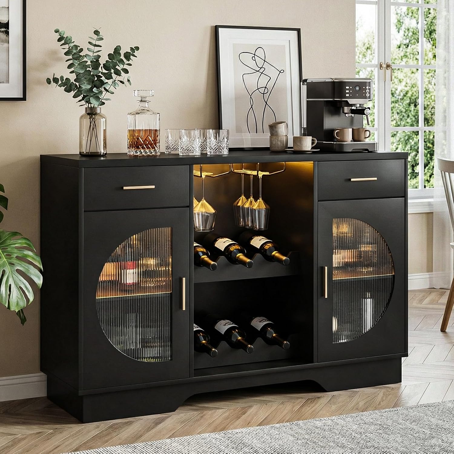 Black LED Wine Bar Cabinet