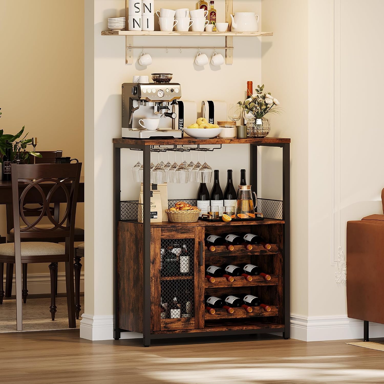 Brown LED Wine Bar Cabinet