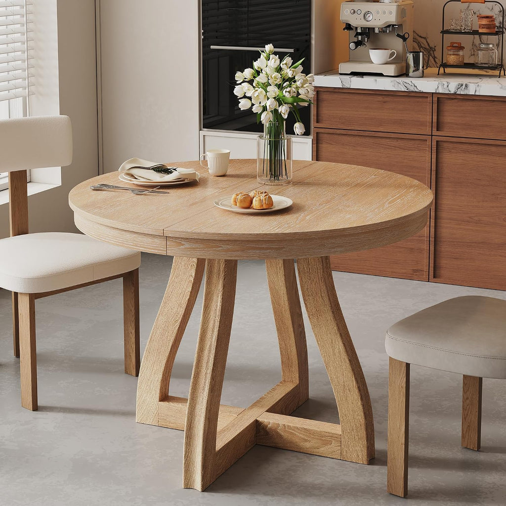 Merax Natural Wash Extendable Round Dining Table