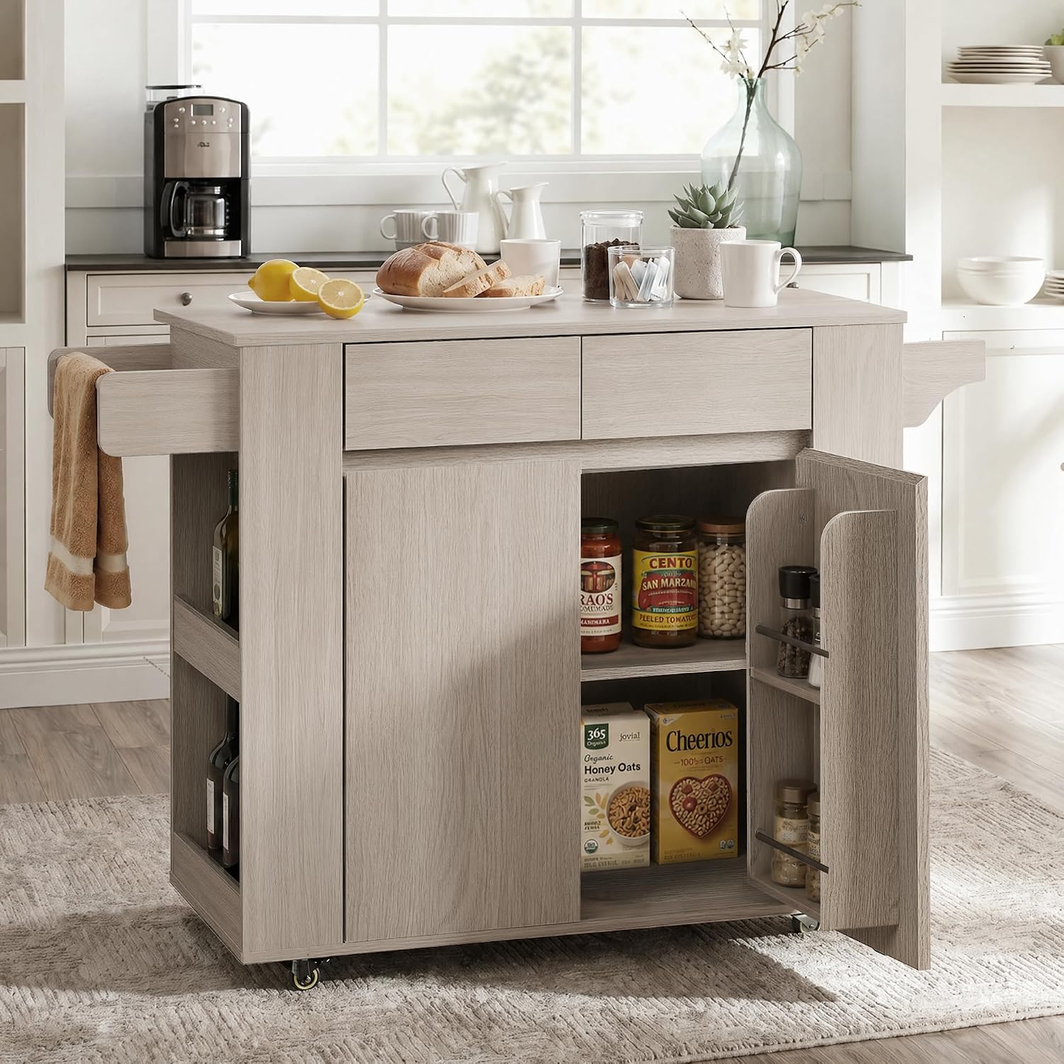 White Oak Rolling Kitchen Island Cart