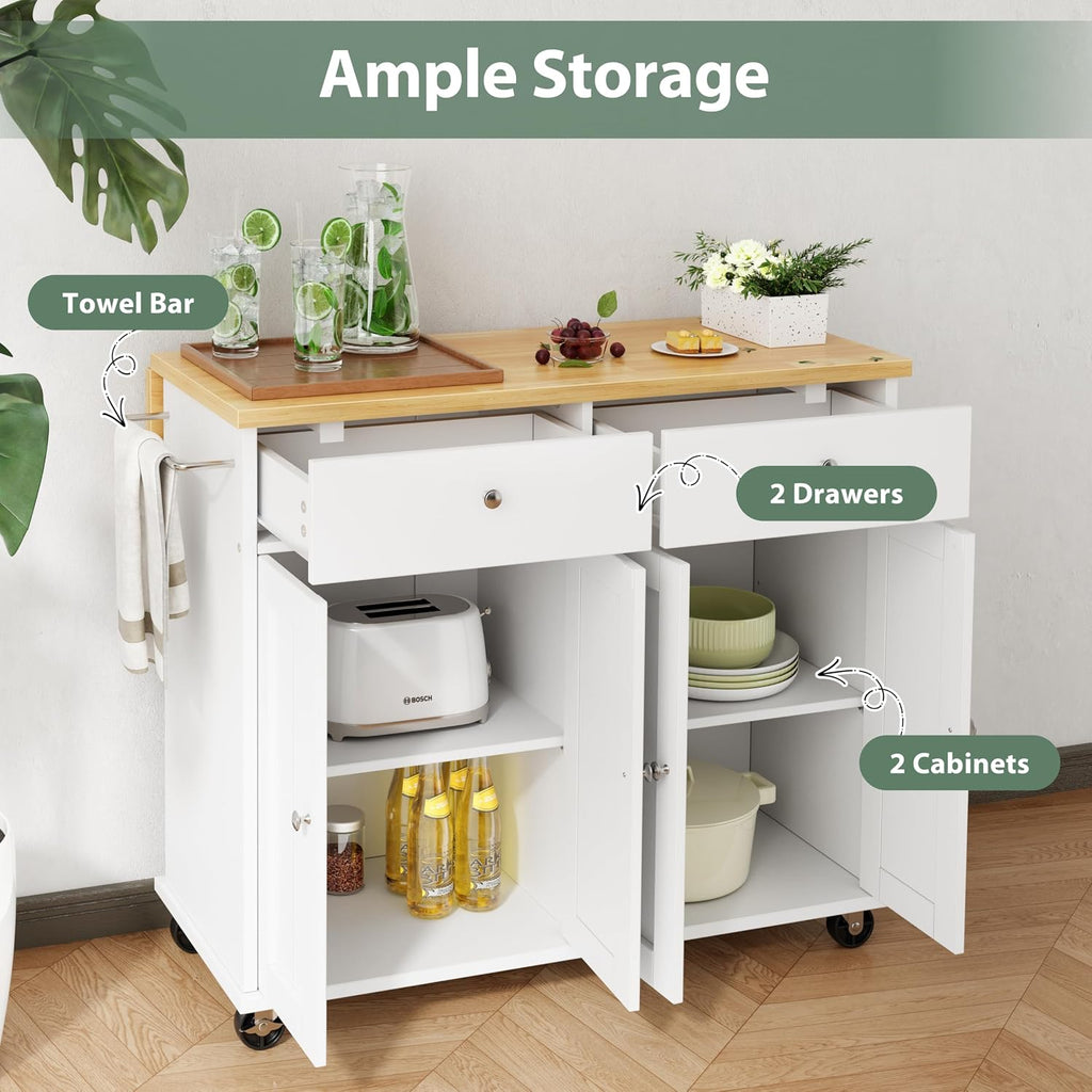 White Rolling Kitchen Island Cart