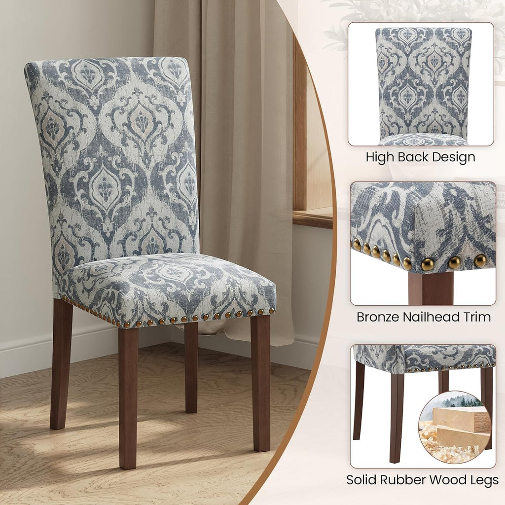 White Blue Floral Extendable Dining Set