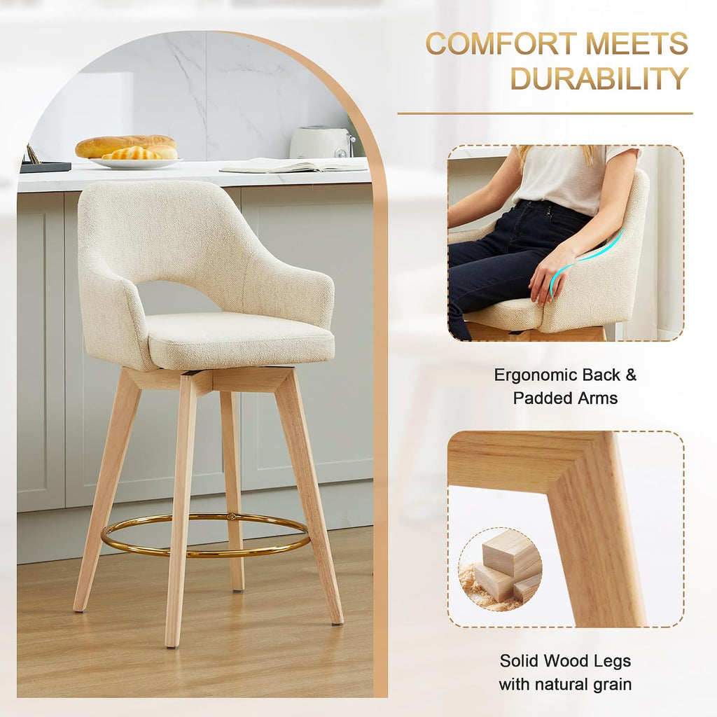 Beige Wood Swivel Bar Stools Set