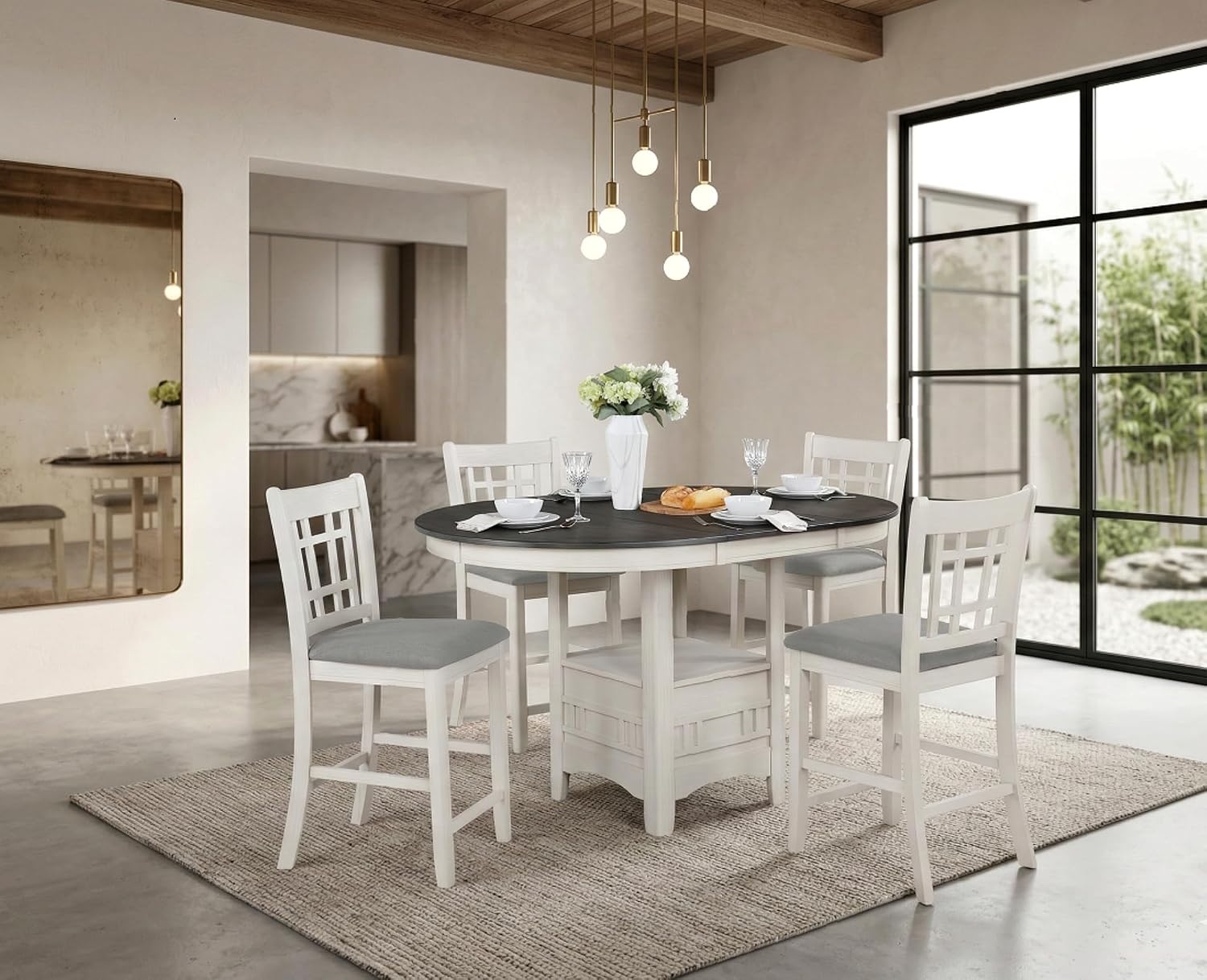 White Gray Counter Height 5 Piece Dining Set