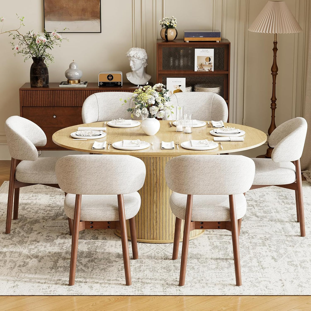 Natural Beige Fluted Extendable Storage Dining Set