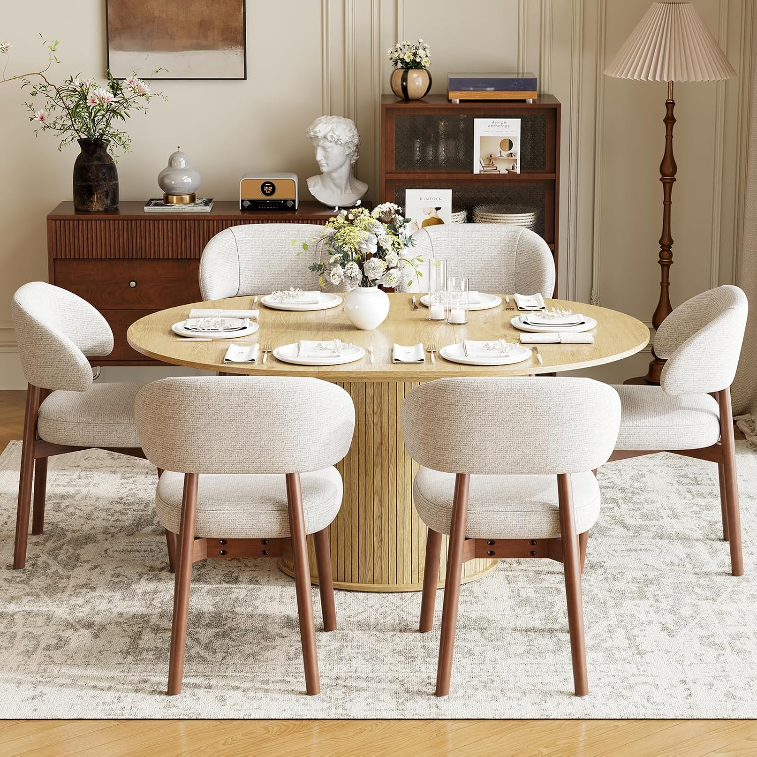 Natural Beige Fluted Extendable Storage Dining Set