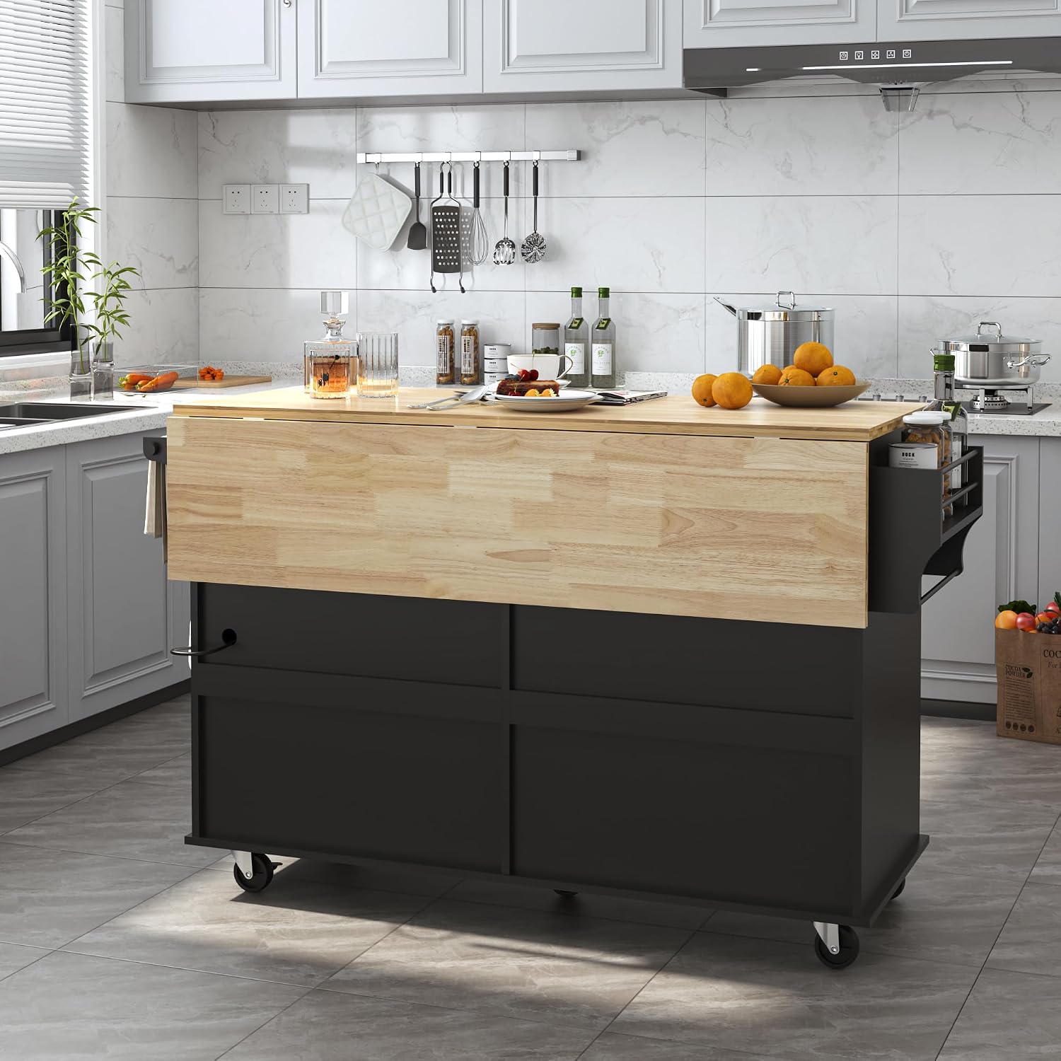 Black Rolling Kitchen Island Cart