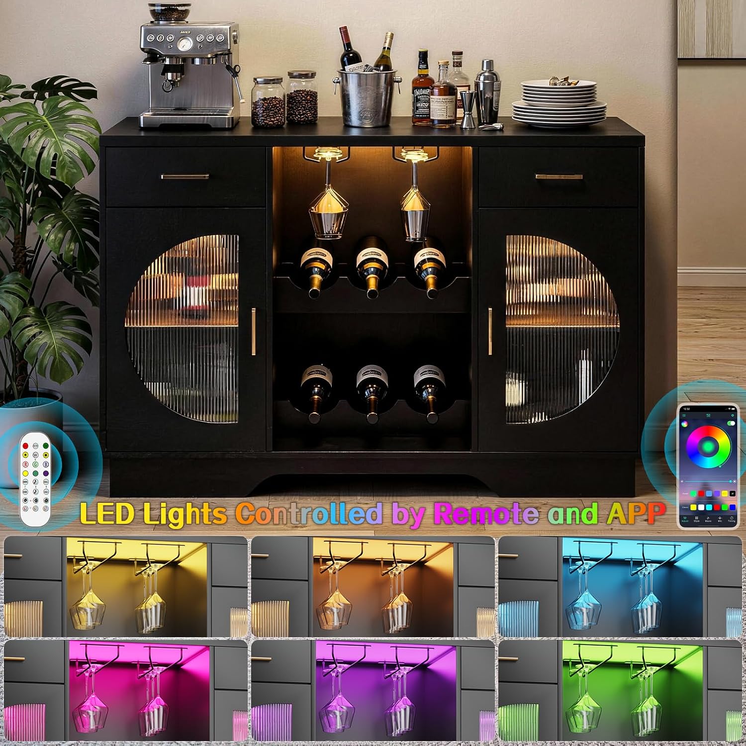 Black LED Wine Bar Cabinet