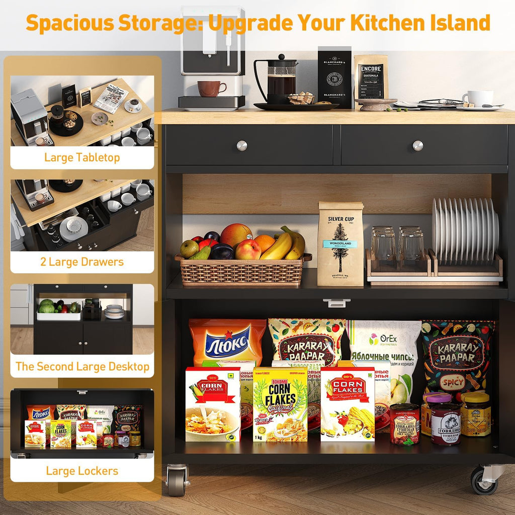 Black Rolling Kitchen Island Cart