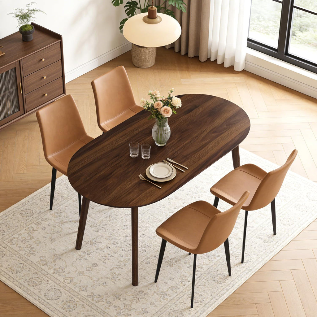 Walnut Oval 5 Piece PU Dining Set