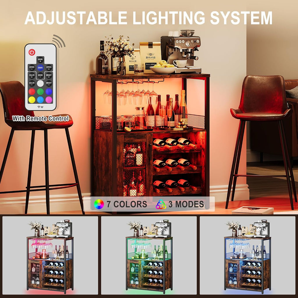 Rustic Brown LED Wine Bar Cabinet