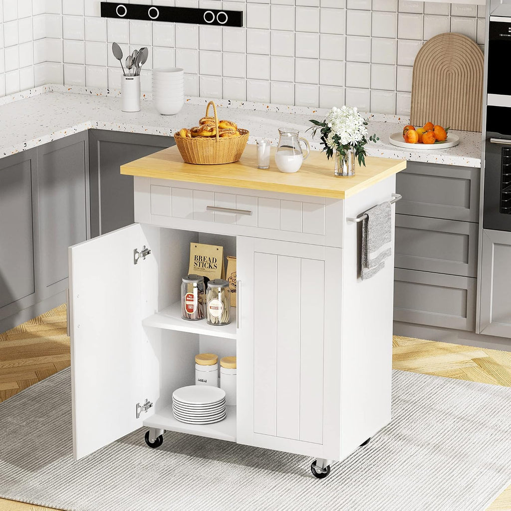 Rolling White Kitchen Island Cart