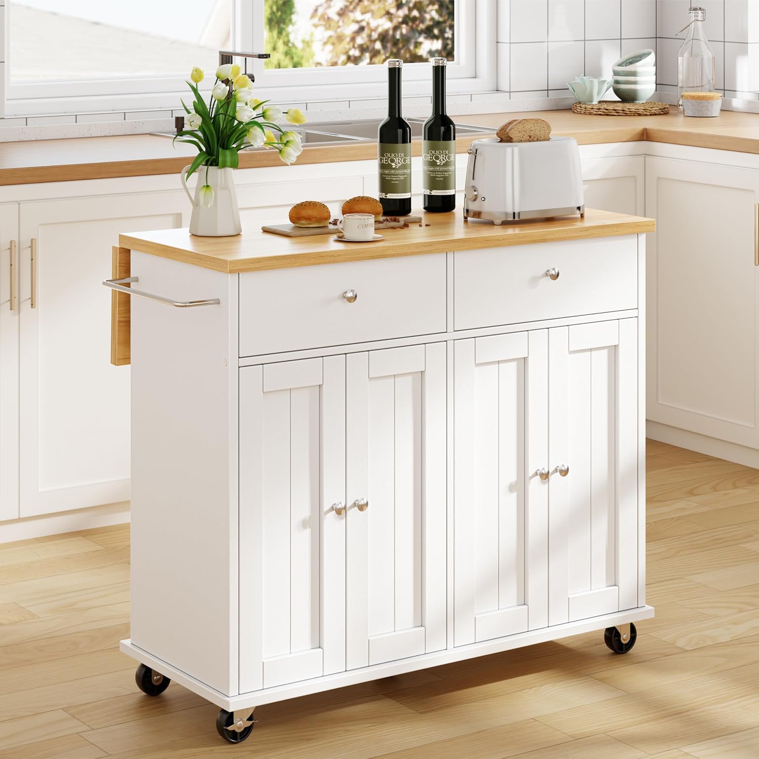 White Rolling Kitchen Island Cart