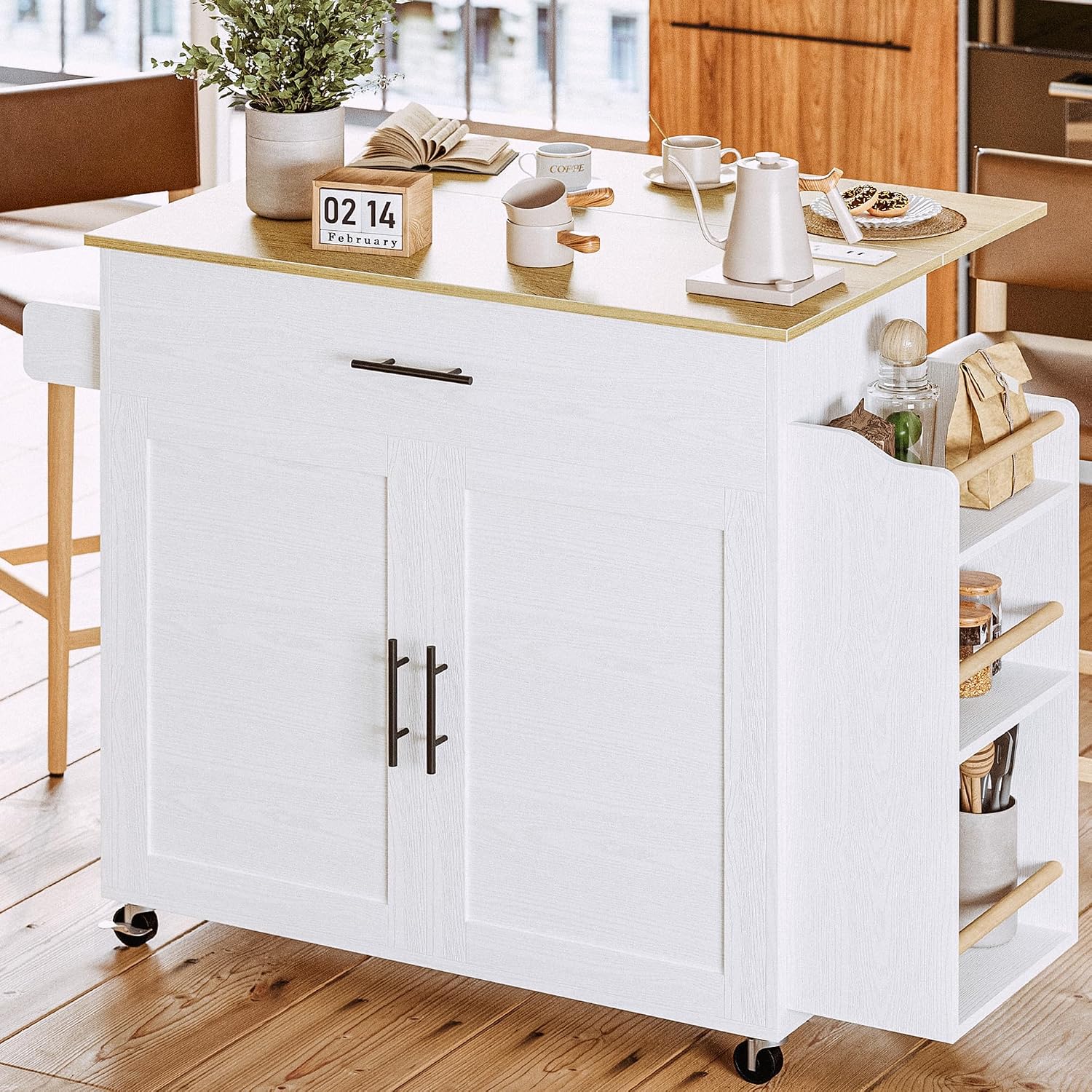 Rolling White Kitchen Island Cart