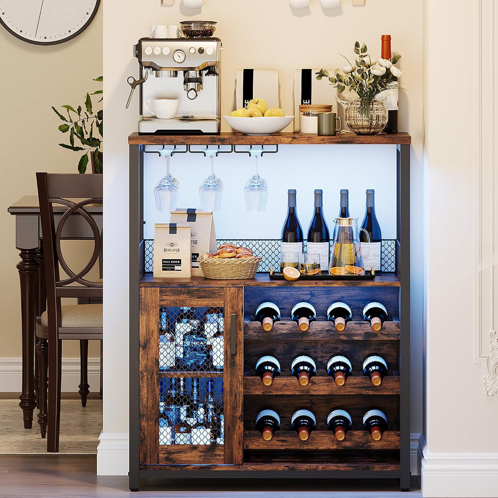 Rustic Brown LED Wine Bar Cabinet