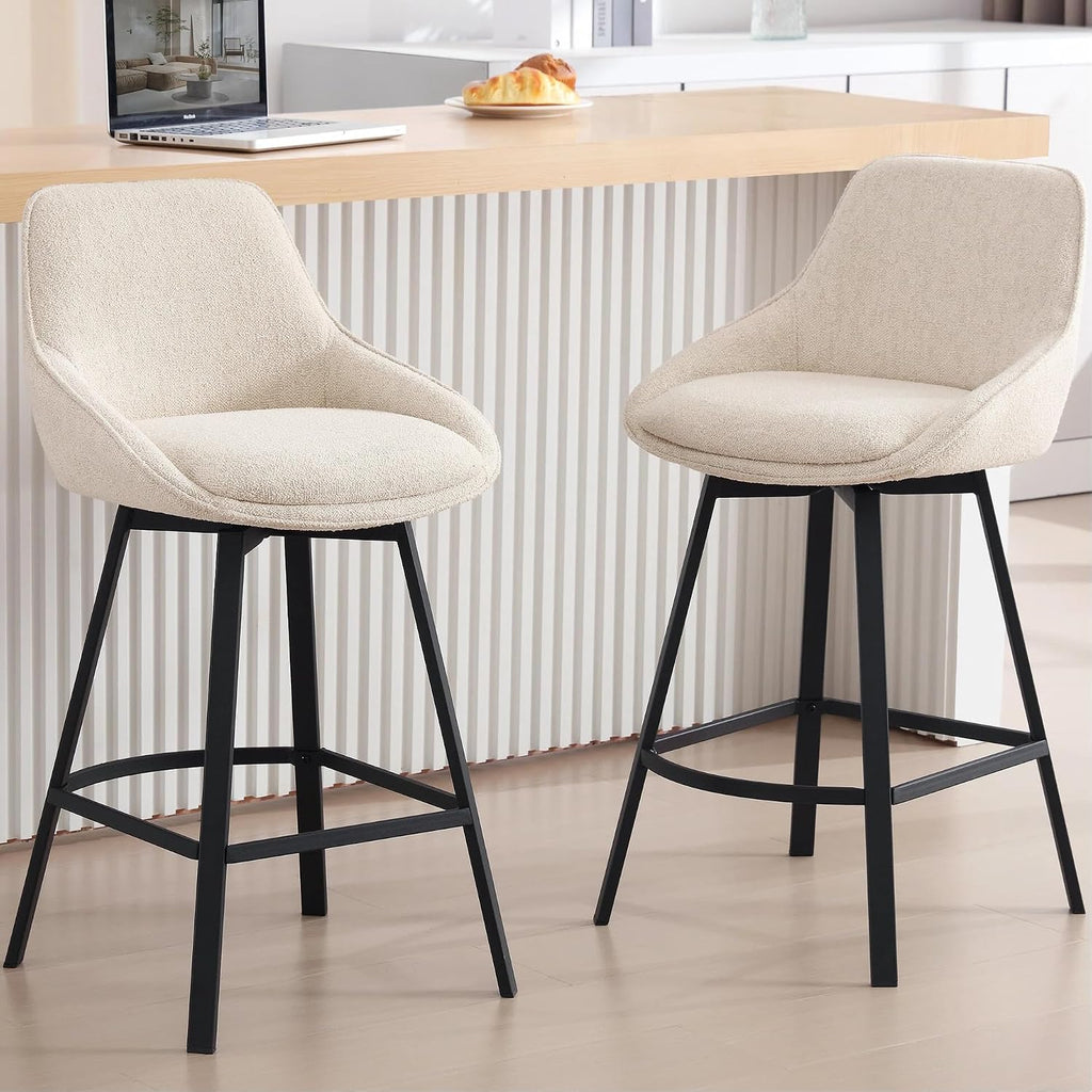 Beige Linen Swivel Bar Stools Set