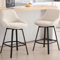 Beige Linen Swivel Bar Stools Set