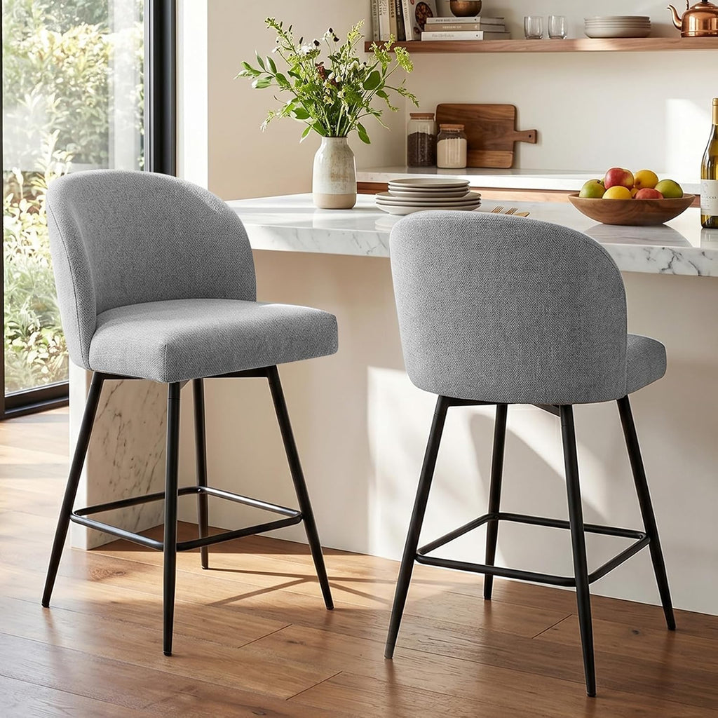 Gray Linen Swivel Bar Stools Set