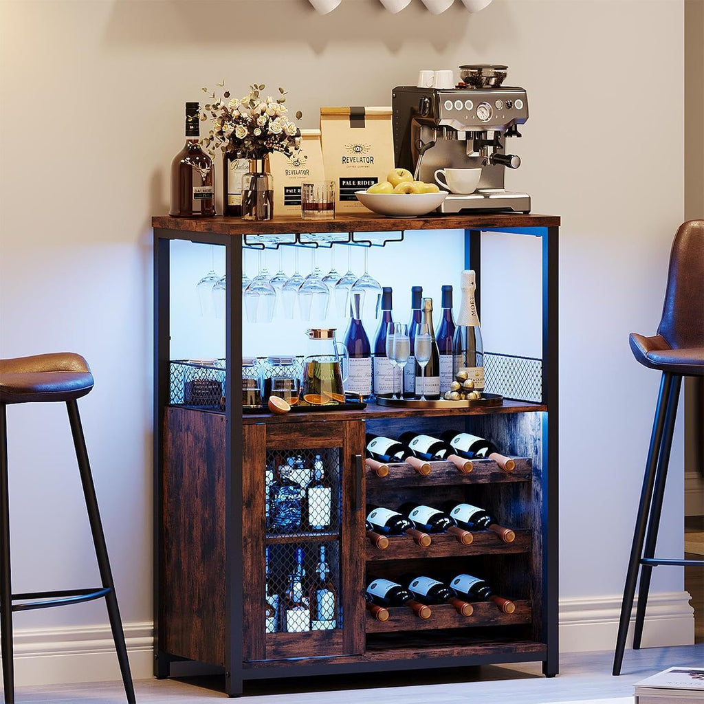 Rustic Brown LED Wine Bar Cabinet